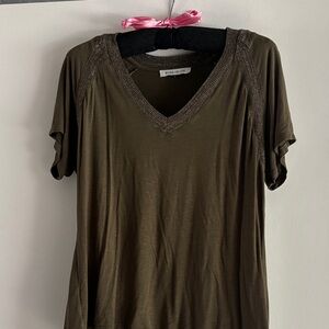Rose & Olive Khaki V-Neck Short Sleeve Top